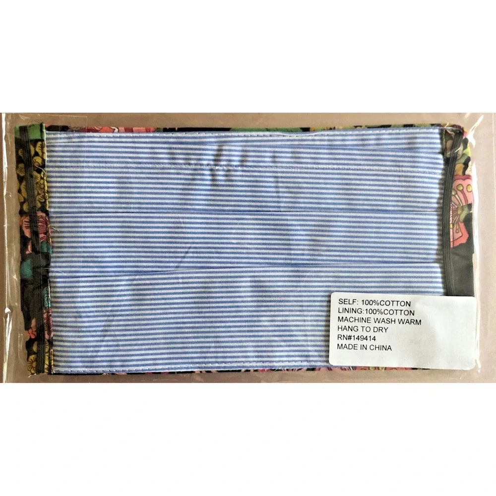 JOHNNY WAS Gorgeous Designer Face Mask Covering Black Multi Floral Stripes NEW